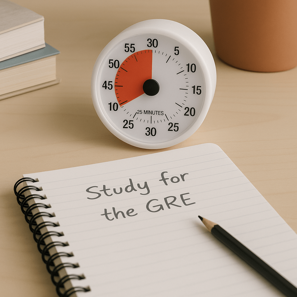 Pomodoro timer method used to study for the GRE in focused sessions